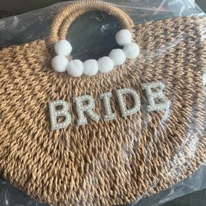 Bride Straw Tote Bag with White Accents brand new